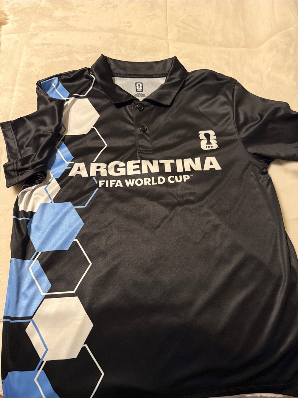 Argentina FIFA World Cup Polo Shirt - Black & Light Blue